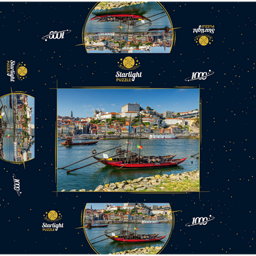 Rabelo boats on the river Douro with view to the old town Ribeira of Porto 1000 Jigsaw Puzzle box 3D Modell