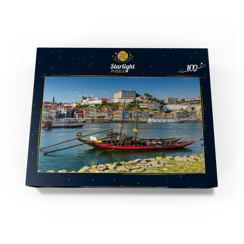 Rabelo boats on the river Douro with view to the old town Ribeira of Porto 100 Jigsaw Puzzle box view1
