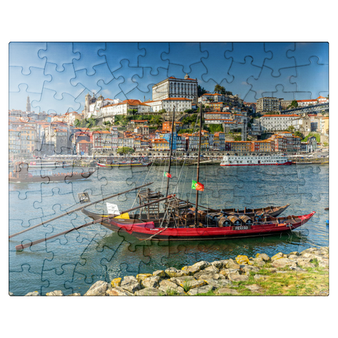 puzzleplate Rabelo boats on the river Douro with view to the old town Ribeira of Porto 100 Jigsaw Puzzle