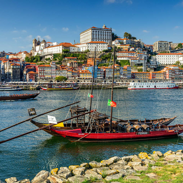 Rabelo boats on the river Douro with view to the old town Ribeira of Porto 100 Jigsaw Puzzle 3D Modell
