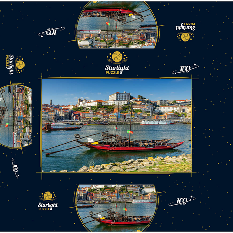 Rabelo boats on the river Douro with view to the old town Ribeira of Porto 100 Jigsaw Puzzle box 3D Modell