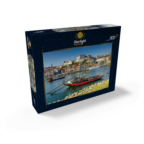 Rabelo boats on the river Douro with view to the old town Ribeira of Porto 500 Jigsaw Puzzle box view1