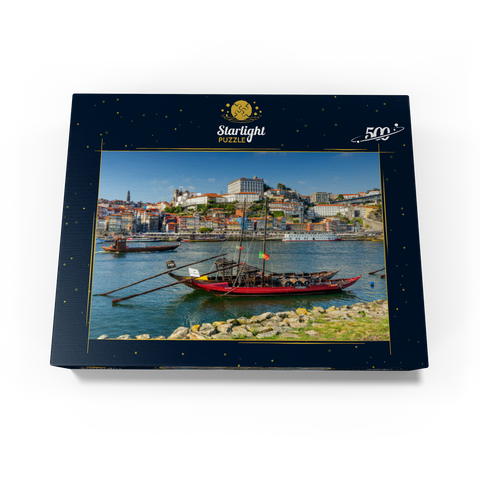 Rabelo boats on the river Douro with view to the old town Ribeira of Porto 500 Jigsaw Puzzle box view1