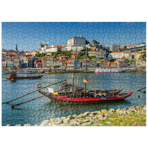puzzleplate Rabelo boats on the river Douro with view to the old town Ribeira of Porto 500 Jigsaw Puzzle