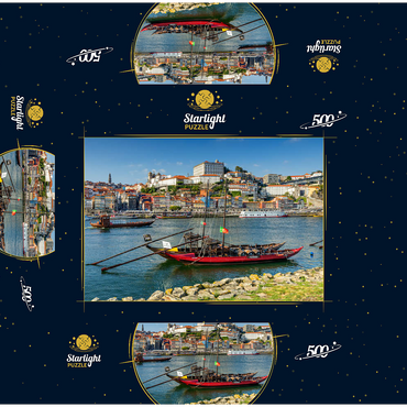 Rabelo boats on the river Douro with view to the old town Ribeira of Porto 500 Jigsaw Puzzle box 3D Modell