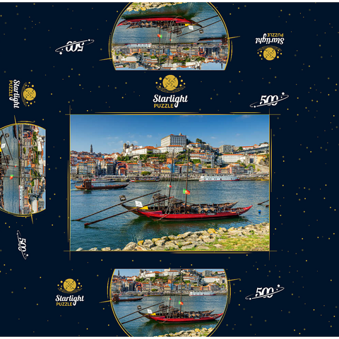 Rabelo boats on the river Douro with view to the old town Ribeira of Porto 500 Jigsaw Puzzle box 3D Modell