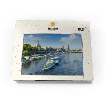 Terrace bank with the ships of the White Fleet, Brühl Terrace on the Elbe River 1000 Jigsaw Puzzle box view1