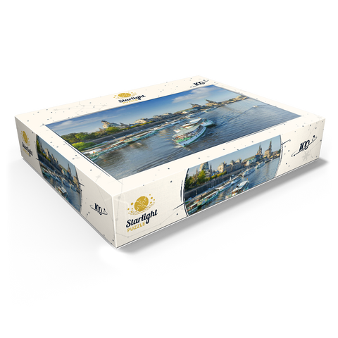 Terrace bank with the ships of the White Fleet, Brühl Terrace on the Elbe River 100 Jigsaw Puzzle box view1