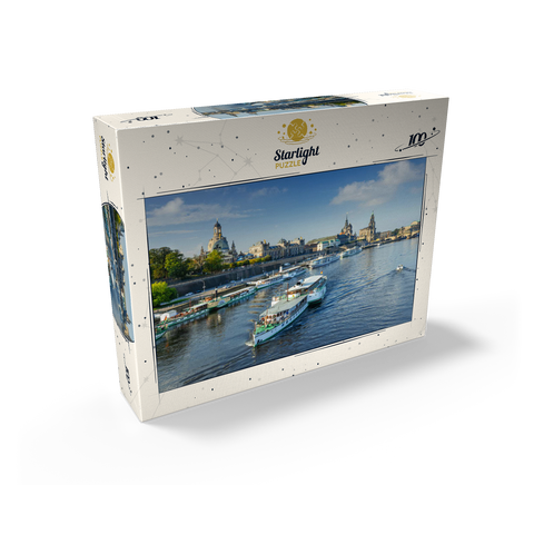Terrace bank with the ships of the White Fleet, Brühl Terrace on the Elbe River 100 Jigsaw Puzzle box view1