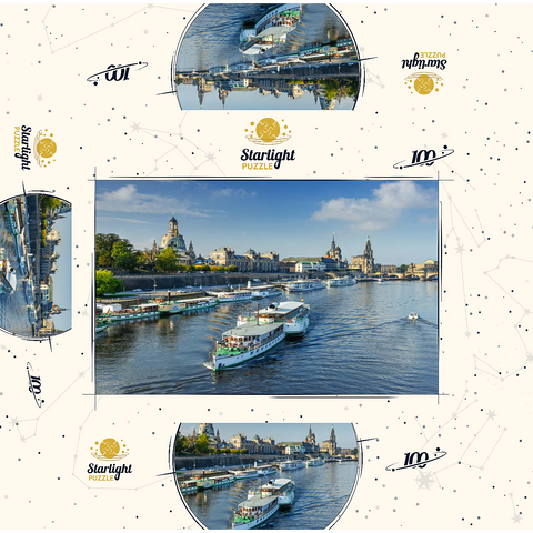 Terrace bank with the ships of the White Fleet, Brühl Terrace on the Elbe River 100 Jigsaw Puzzle box 3D Modell