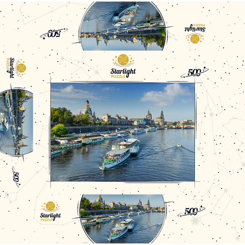 Terrace bank with the ships of the White Fleet, Brühl Terrace on the Elbe River 500 Jigsaw Puzzle box 3D Modell