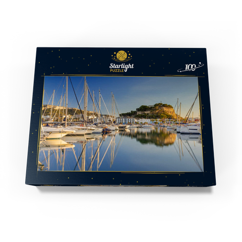 Evening at the port with the Castillo in Denia, Costa Blanca, Spain 100 Jigsaw Puzzle box view1