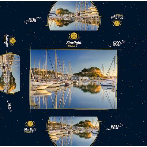 Evening at the port with the Castillo in Denia, Costa Blanca, Spain 500 Jigsaw Puzzle box 3D Modell