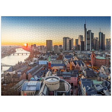 puzzleplate View from the Kaiserdom over the Neue Altstadt to the Römer with the Paulskirche in one evening 1000 Jigsaw Puzzle