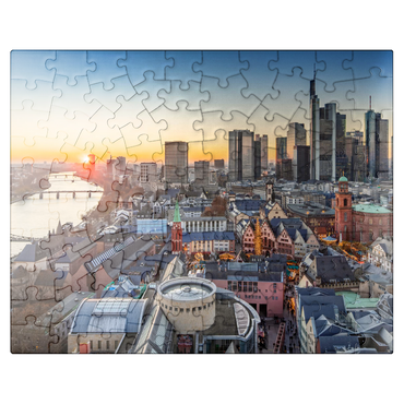 puzzleplate View from the Kaiserdom over the Neue Altstadt to the Römer with the Paulskirche in one evening 100 Jigsaw Puzzle