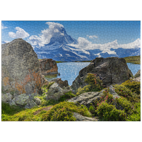 puzzleplate Stellisee mountain lake with the Matterhorn (4478m) 1000 Jigsaw Puzzle