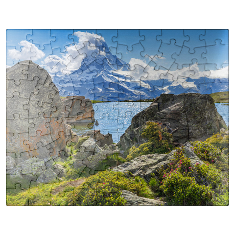 puzzleplate Stellisee mountain lake with the Matterhorn (4478m) 100 Jigsaw Puzzle