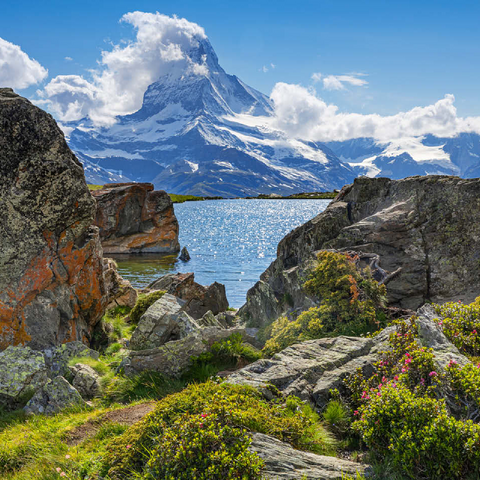 Stellisee mountain lake with the Matterhorn (4478m) 100 Jigsaw Puzzle 3D Modell