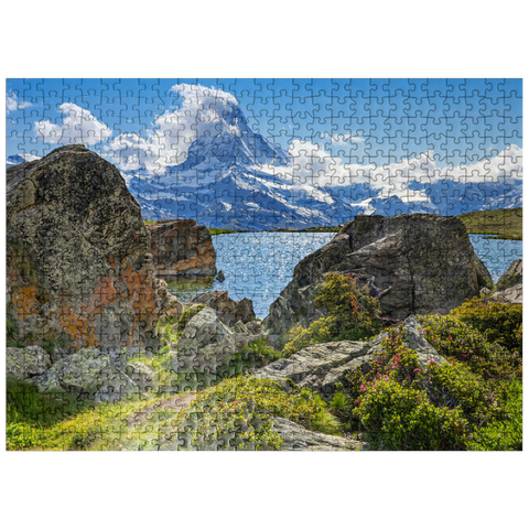 puzzleplate Stellisee mountain lake with the Matterhorn (4478m) 500 Jigsaw Puzzle