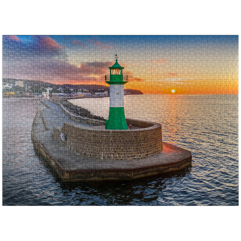 puzzleplate Lighthouse at sunrise at the pier, east pier at the entrance to the city harbor 1000 Jigsaw Puzzle