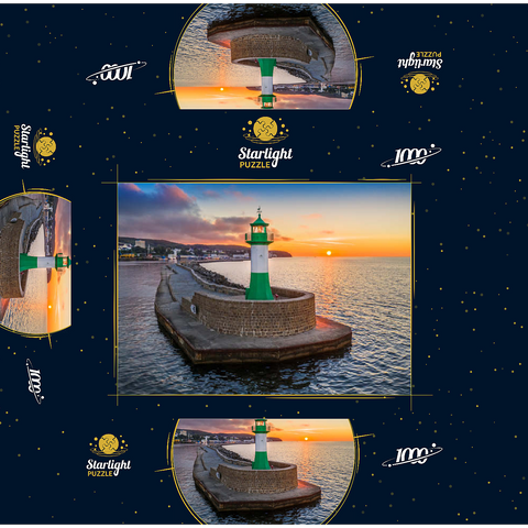 Lighthouse at sunrise at the pier, east pier at the entrance to the city harbor 1000 Jigsaw Puzzle box 3D Modell