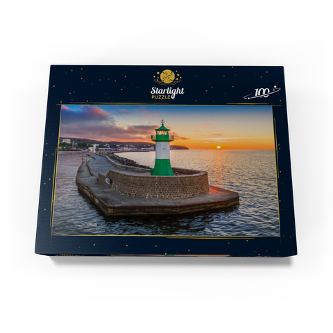 Lighthouse at sunrise at the pier, east pier at the entrance to the city harbor 100 Jigsaw Puzzle box view1