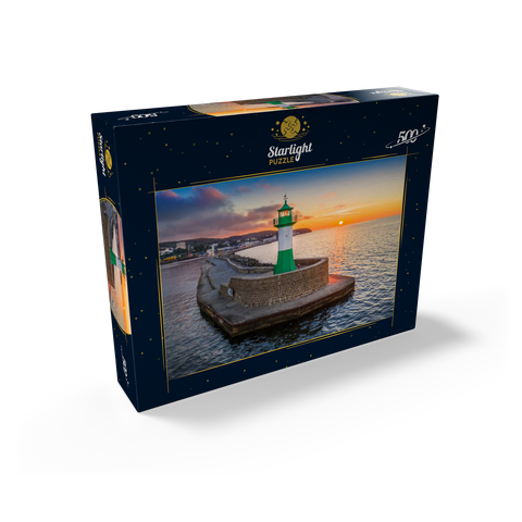 Lighthouse at sunrise at the pier, east pier at the entrance to the city harbor 500 Jigsaw Puzzle box view1
