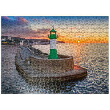 puzzleplate Lighthouse at sunrise at the pier, east pier at the entrance to the city harbor 500 Jigsaw Puzzle