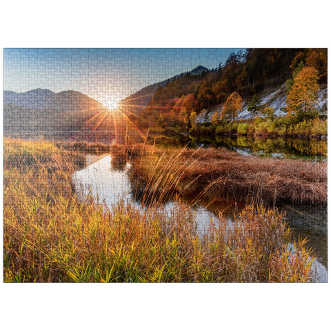 puzzleplate Sunset at the Weitsee between Ruhpolding and Reit im Winkl, Chiemgau, Upper Bavaria 1000 Jigsaw Puzzle