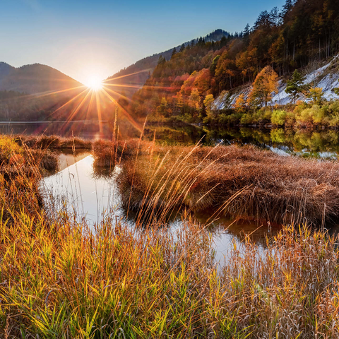 Sunset at the Weitsee between Ruhpolding and Reit im Winkl, Chiemgau, Upper Bavaria 1000 Jigsaw Puzzle 3D Modell