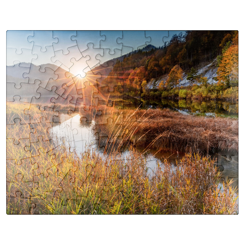 puzzleplate Sunset at the Weitsee between Ruhpolding and Reit im Winkl, Chiemgau, Upper Bavaria 100 Jigsaw Puzzle
