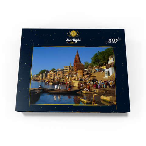 Holy river Ganges with bathing ghats in Varanasi, Uttah Pradesh, India 1000 Jigsaw Puzzle box view1