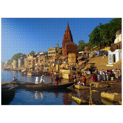 puzzleplate Holy river Ganges with bathing ghats in Varanasi, Uttah Pradesh, India 1000 Jigsaw Puzzle