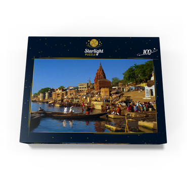 Holy river Ganges with bathing ghats in Varanasi, Uttah Pradesh, India 100 Jigsaw Puzzle box view1