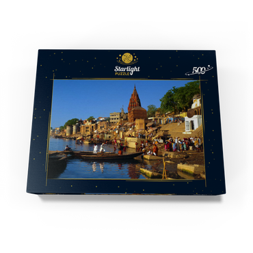 Holy river Ganges with bathing ghats in Varanasi, Uttah Pradesh, India 500 Jigsaw Puzzle box view1