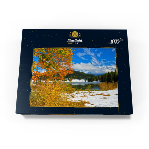 The first snow in October, Geroldsee near Klais against Karwendel mountains with Wörner (2474m) 1000 Jigsaw Puzzle box view1