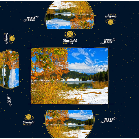 The first snow in October, Geroldsee near Klais against Karwendel mountains with Wörner (2474m) 1000 Jigsaw Puzzle box 3D Modell