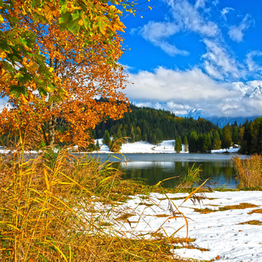 The first snow in October, Geroldsee near Klais against Karwendel mountains with Wörner (2474m) 100 Jigsaw Puzzle 3D Modell