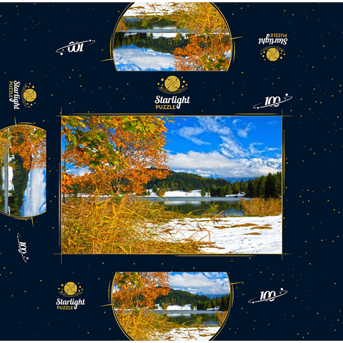 The first snow in October, Geroldsee near Klais against Karwendel mountains with Wörner (2474m) 100 Jigsaw Puzzle box 3D Modell