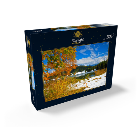 The first snow in October, Geroldsee near Klais against Karwendel mountains with Wörner (2474m) 500 Jigsaw Puzzle box view1