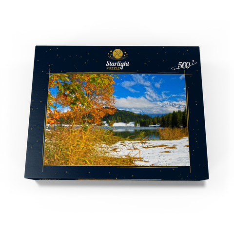 The first snow in October, Geroldsee near Klais against Karwendel mountains with Wörner (2474m) 500 Jigsaw Puzzle box view1