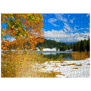 puzzleplate The first snow in October, Geroldsee near Klais against Karwendel mountains with Wörner (2474m) 500 Jigsaw Puzzle