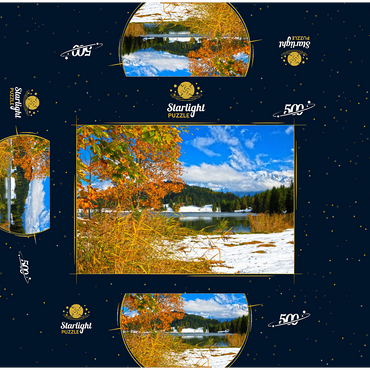 The first snow in October, Geroldsee near Klais against Karwendel mountains with Wörner (2474m) 500 Jigsaw Puzzle box 3D Modell
