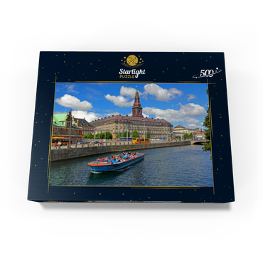 Christiansborg Castle on Slotsholmen Island on Holmen Canal with tour boat, Copenhagen, Denmark 500 Jigsaw Puzzle box view1