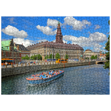 puzzleplate Christiansborg Castle on Slotsholmen Island on Holmen Canal with tour boat, Copenhagen, Denmark 500 Jigsaw Puzzle