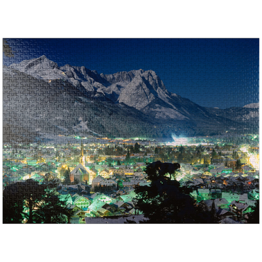 puzzleplate View over Garmisch-Partenkirchen to the Zugspitzgruppe (2962m) at night, Upper Bavaria 1000 Jigsaw Puzzle
