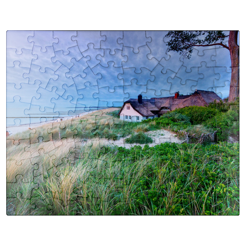 puzzleplate House on the border path on the beach, Baltic resort Ahrenshoop, Fischland-Darß-Zingst, Mecklenburg-Western Pomerania 100 Jigsaw Puzzle