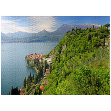 puzzleplate View of the lake, the village and to the castle Vezio, Varenna, Lake Como, province Lecco, Lombardy, Italy 1000 Jigsaw Puzzle