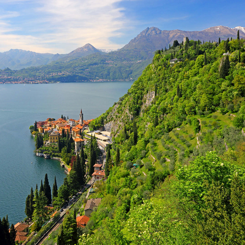 View of the lake, the village and to the castle Vezio, Varenna, Lake Como, province Lecco, Lombardy, Italy 1000 Jigsaw Puzzle 3D Modell