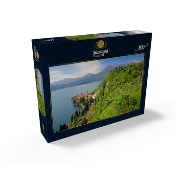 View of the lake, the village and to the castle Vezio, Varenna, Lake Como, province Lecco, Lombardy, Italy 100 Jigsaw Puzzle box view1